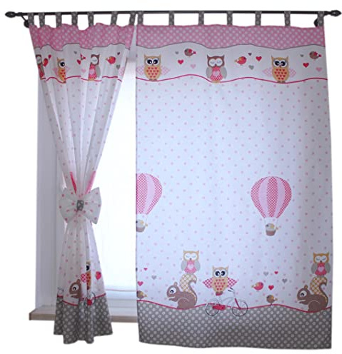 TupTam Cortinas con Trabillas para Habitación Infantil 2, Buhos 2 Rosa, c. 155x95 cm