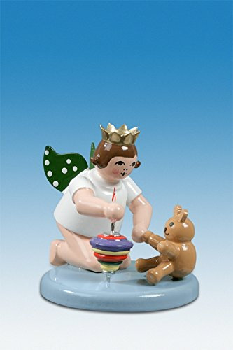 Rudolphs Schatzkiste Holzfigur Engel kniend mit Kreisel und Teddy ohne Krone Höhe 6cm NEU Holzengel Instrument Seiffen Erzgebirge Figur Dekoration Holzfiguren Weihnachten Fensterschmuck Spielzeug