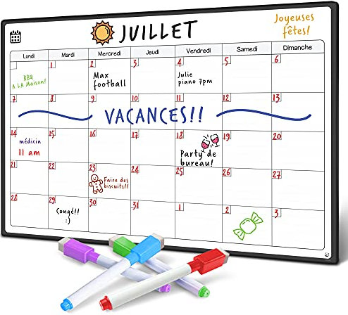 Smart Panda A3 Calendrier Magnétique Pour Frigo - Planifier Les Repas Familiaux, Listes De Courses ou Une Aide A L’étude - Tableau Aimanté - Mensuel - en Français