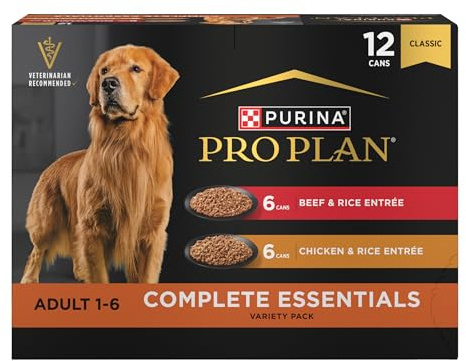 Purina Pro Plan Complete Essentials Wet Dog Food Chicken and Rice Entree and Beef and Rice Entree Variety Pack - (Pack of 12) 13 oz. Cans