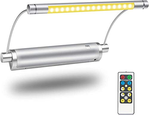 HONWELL Bilderleuchte LED Batteriebetrieben Wandleuchte mit Fernbedienung Uplight, Drehbare Lichtköpfe mit Timer-Dimmer, Kunstlichter für Gemälderahmen Wandspiegel Artwork - Silber