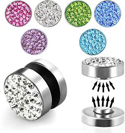 Treuheld® | Silberner Magnet Fake Plug/magnetischer Ohrstecker mit Kristallen in türkis Aqua | Chirurgenstahl | 8mm | Damen, Kinder + Jugendliche