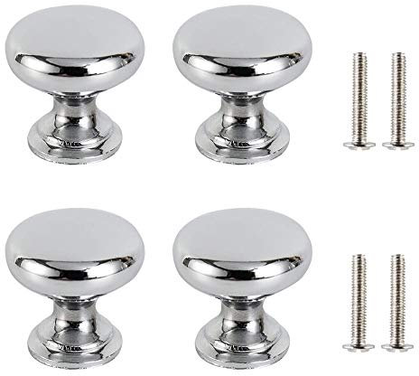 KJLEEN 4 Stück Möbelknöpfe Chrom-poliert Möbelgriffe Rund Kommodenknöpfe Schublade Knöpfe Küchengriff Silber Knopfgriff mit Schrauben für Möbel Schrank Schublade Küche Schlafzimmer (25mm)