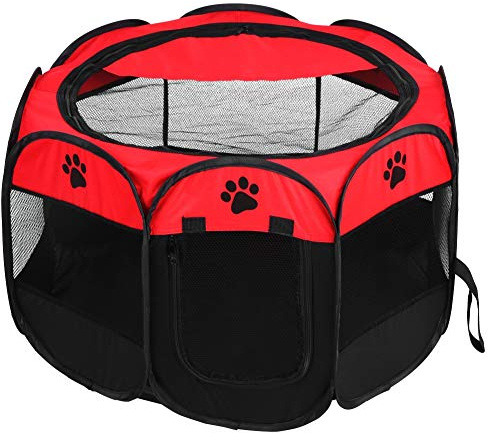 Parque para Mascotas, Plegable para Mascotas, Cachorro, Perro, corralito para Ejercicio, Perrera, Tienda de Malla al Aire Libre para Perros/Gatos/Conejos/Mascotas(Rojo)