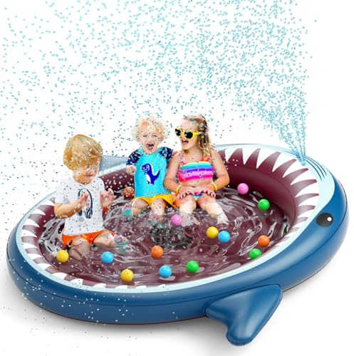 Jasonwell Inflatable Kiddie Pool Sprinkler: 71-Inch 3-in-1 Children Ball Pit Shark Baby Wading Pool Outdoor Swimming Pool Summer Water Toys for Boys Girls Dogs