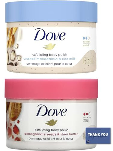 Exfoliating Body Scrub Bundle - Dove Exfoliating Body Scrub Macadamia and Rice Milk and Dove Exfoliating Body Scrub Pomegranate and Shea Butter