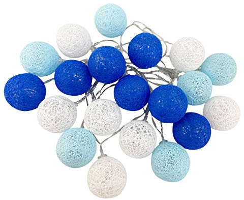 KWODE Lichterkette Cotton Ball, LED Cotton Bälle Light USB & Batteriebetrieben, Blau Kugel Kette für Innen Mädchen Teenager Baby Zimmer Deko Home Weihnachten Hochzeit Party Ø4cm Kleine Bälle blaue