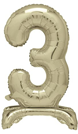 Unique Gold Standing Number 3 Foil Balloon 30, Packaged