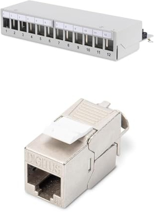 DIGITUS Set: Panel de interconexión - Modular - Sobremesa - 12 Puertos - Apantallado - Gris - con módulo Keystone 12x Cat6A