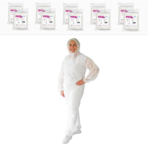 10x ARNOMED® Schutzanzug Einweg L, Einwegoverall, Einweganzug, Einweg Maleranzug & Lackieranzug, Staubschutzanzug, Maleroverall & Asbest Glaswolle Schutzanzug, Einmalanzug Weiß