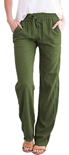 CheChury Femme Lin Pantalon Coton Lin Pantalon Léger Casual Elegant Pantalon Élastique Pantalon Décontractée Couleur Unie Mode Pants avec Poches