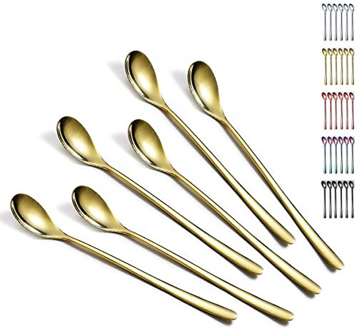 Evanda Iced Tea Spoons, Teaspoons, Stirring Bar Spoon, Coffee Spoon, Ice Cream Spoon, Cocktail Spoon, Tea Spoons, Set of 6 (Gold) (3.Gold 6 pieces)