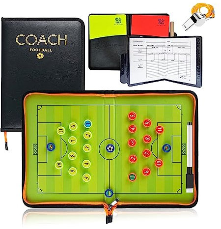 RISAKOGO Taktiktafel Fußball - Schiedsrichter Set mit Rote Gelbe Karte, Magneten, Schiedsrichter Pfeifen, Boardmarker Fussball Geschenke für Jungen
