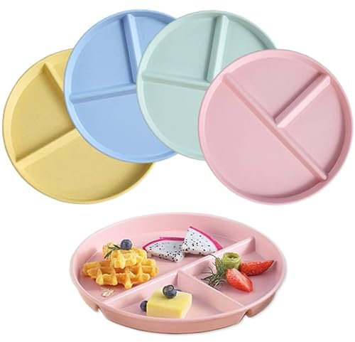 NOZVYCI 23CM Unzerbrechlicher Geteilter Speiseteller mit 3 Fächern Teller mit Unterteilung Mikrowellen-und Spülmaschinenfest Kinder Speiseteller Getrennte Picknickteller Familienteller (Helle Farbe)