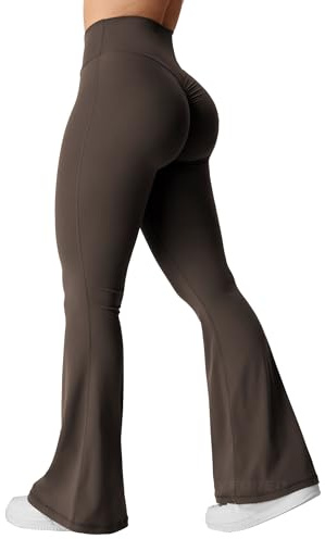 YEOREO Kalie Flare Scrunch Leggings für Damen, V-Ausschnitt, Kreuz-Taille, Glockenunterteil, Yogahose, Bauchkontrolle, Bootcut, Workout-Leggings, Kaffee, X-Groß