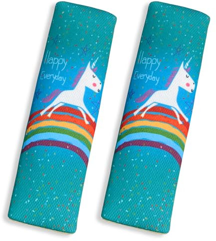 2 Stück Gurtpolster Kinder, Kinder Auto Gurtpolster Gurtschoner Gurtpolster mit Dinosaurier Motiv, Cartoon-bedruckte Schulterpolster, Weiche und Bequeme Auto-Schulterpolster (Einhorn)