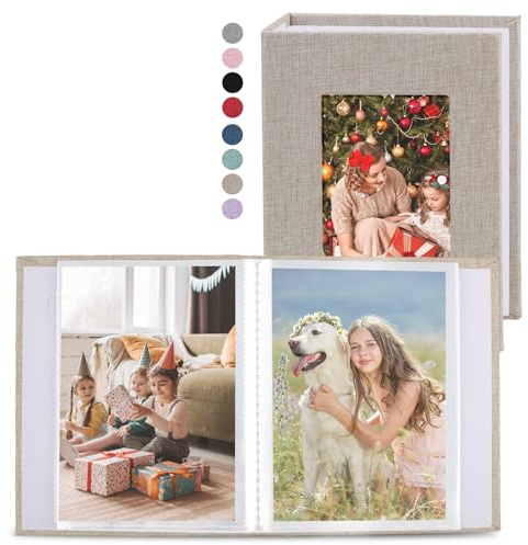 vivinin Paquete de 2 álbumes de fotos de 4 x 6 pulgadas, portada de lino, álbum de fotos pequeño para 36 bolsillos, capacidad para 72 fotos, libro de fotos para aniversarios, vacaciones de bebé (beige