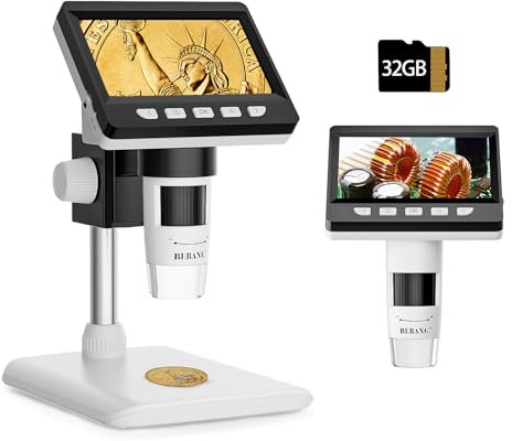 BEBANG 4.3 LCD Digitales Mikroskop 1000x für Erwachsene, 1080P Münz Mikroskop Lupe mit 8 einstellbaren LED Lichtern, PC Ansicht, Kompatibel mit MacOS Windows, 32GB SD Karte