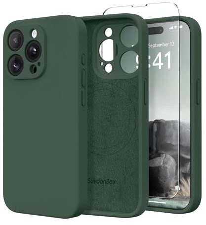 SuydanBox Magnetic for iPhone 13 Pro Max Case, Compatible with MagSafe, [Full Camera Protection][Screen Protector] Silicone Shockproof Protective Phone Case for iPhone 13 Pro Max 6.7, Alpine Green
