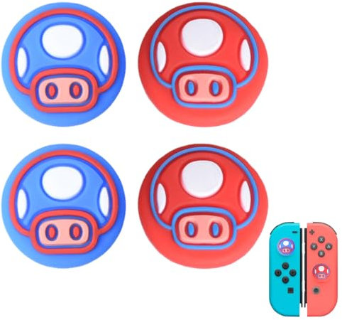 2 Paias Copri levette Analogiche in Silicone per Nintendo Switch/Switch OLED Joycon,Joystick Cap Analogico,Joystick Thumb Grip Caps Cover (forma di fungo, Rosso+Blu)