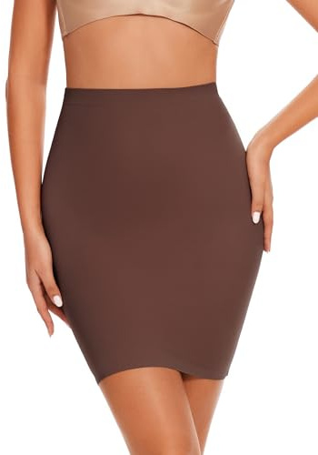 AliyaFeng Faja moldeadora de cintura alta para mujer, debajo del vestido, falda moldeadora con control de abdomen, falda moldeadora de cuerpo, Marrón, M