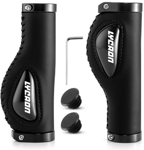 LYCAON Poignées de Guidon de Vélo, Poignée de Butée de Bicyclette Antidérapante avec Serrure en Aluminium, Poignée de vélo pour VTT Scooter Cruiser Chaise Roulante en vélo (Noir)