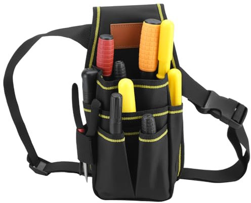 QWORK® Bolsa para cinturón de herramientas, 600D Oxford tela organizador de herramientas, bolsa de herramientas con 15 bolsillos y cinturón de nailon ajustable, para electricistas, conserjes