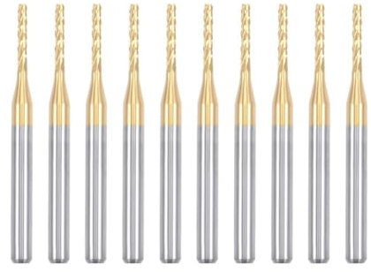 Qusedwey 10 Stück Titanbeschichtete Hartmetall-Schaftfräser, Gravurfräser, CNC-Fräser für Leiterplattenmaschinen, 1/8 Schaft 1,5 mm