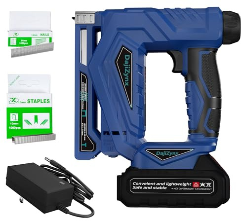 Electric Staple Gun, 3/8” Cordless Brad Nailer,2 in 1 Brushless Nail Gun/Staple Gun with 1000 Nails and 1000 Staples（T50、J10）, Cordless Fix Nailer 2 Mode - Single Firing and Contact Firing