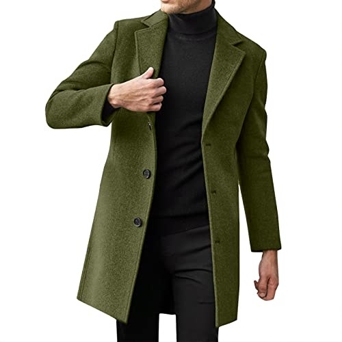 Cappotto a loden da uomo, in lana, invernale, cappotto tradizionale, lunghezza media, cappotto di lana da uomo, cappotto corto alla moda, giacca invernale per lavoro, tempo libero, verde, XXL
