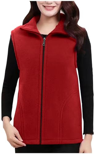 Flodxo Fleece Gilet for Women UK Plus Size Winter Body Warmers-Ladies Thermal Vest Tops,Lightweight Warm and Cozy Waistcoat,Full Zip Sleeveless Jackets and Coats,Red,XXL