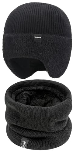 ZXTGBQ Hommes Femmes Hiver Bonnet Écharpe, Bonnet Homme Femme Hiver Chaud, Bonnet Homme, Cache Cou, Cache Cou Femme, Doublure Polaire Classique, Chaud et Confortable, (Noir, Taille unique)