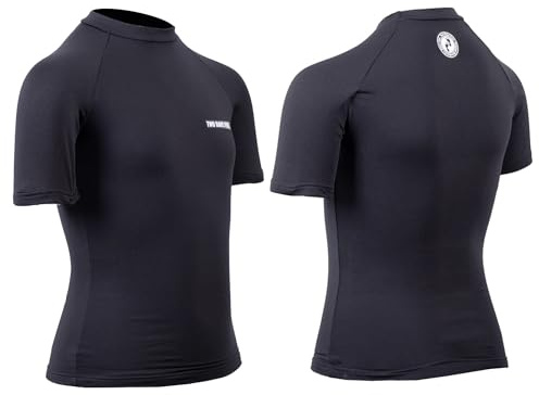 Two Bare Feet Kids Thermal Fleece Lined Rash Vest Short Sleeve - UV50 Protection Surf Base Layer, Wetsuit Swimming Tops for Surfing (Crew Neck, 3X-Large)