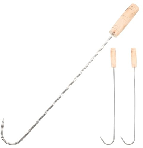 Homoyoyo Ganci per Barbecue in Acciaio Inossidabile Manico in Legno Resistente al Calore, Set da 3 Ganci Singoli Multifunzionali per Girare Carne alla Griglia, per Campeggio e Grigliate