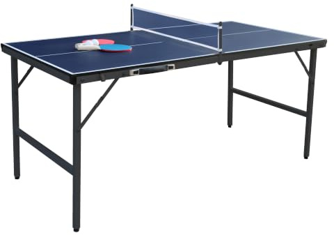COSTWAY Mesa Ping Pong Plegable, 152,5 x 76 cm, Red, 2 Palas y Pelotas (Azul osculo)