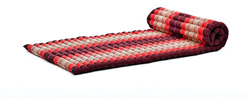 LEEWADEE Matelas De Sol Pliable, Futon Japonais Enroulable, Lit D'Appoint 1 Personne, Chauffeuse 1 Place, Tapis Méditation en Kapok, Rouge