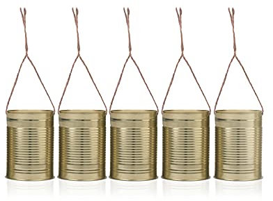 Dosen Metall mit Kordel zum Aufhängen 7x10cm Gold 5er Set - Hochzeitsdeko/Blechdosen hängend mit Schnur 5 Stück