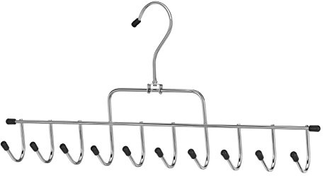 Whitmor Clothes Hanger, 10 Hook Accessory Hanger, Chrome Metal Tie Hanger for Closet, Belt Organizer and Rack, Space Saving Closet Accessories, Black Tips