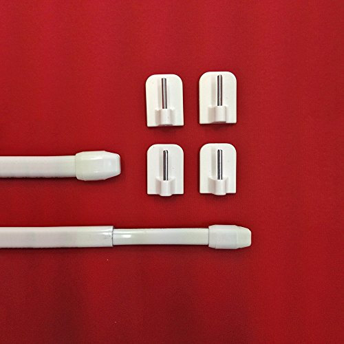 Easy-Shadow - 2 Stück Vitragestange 80-140 cm inkl. 4 Stück Klebehaken in Farbe weiß - Gardinenstange Bistrostange ausziehbar 11 mm Höhe - weiß