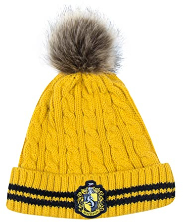 Cinereplicas Harry Potter - Gorro con Pompón - Licencia Oficial - Casa Hufflepuff - Amarillo y Negro