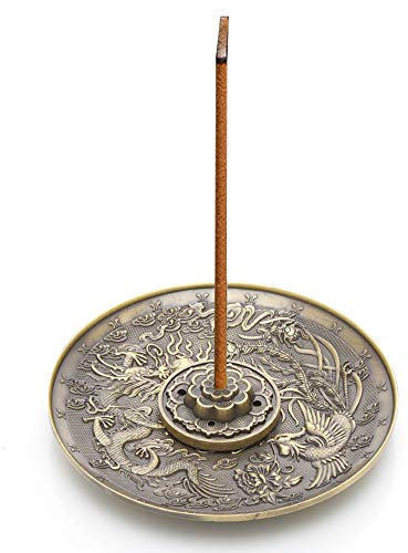 Xinzistar Räucherstäbchen Halter mit Ash Catcher Räuchergefäß Raucherstäbchenhalter Weihrauchbrenner Reucherstabchien Halter für Räucherstäbchen Räucherkegel, Drache und Phönix (Bronze)