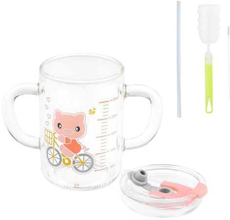 ITODA Tasse à Lait pour Enfants, Tasse en Verre Transparent 250ml Verre d'eau Mesurer avec Double Poignée Mugs et Tasses pour les Enfants 4-6 Ans