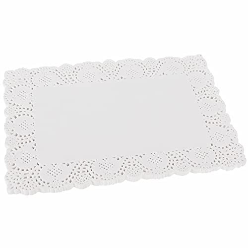 BELLE VOUS Centrini di Carta in Pizzo Rettangolari Bianchi (Set da 100) - 36,5 x 26 cm - Centrino di Carta Sotto Torta Rettangolari, Tovagliette per Decorazioni Nuziali e Confezioni