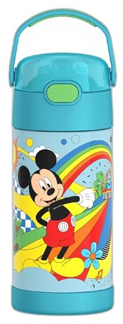THERMOS FUNTAINER 12 Ounce Stainless Steel Vacuum Insulated Kids Straw Bottle, Mickey Mouse