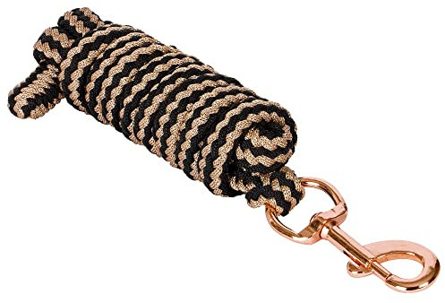 Start Langlebiger Führstrick Pferd 2m – Strapazierfähiger Pferdestrick mit Panikhaken – Anbindestrick für Pony, Esel, Ziege – Weiches & Reißfestes Anbindeseil (Schwarz/Rosegold, Karabinerhaken)