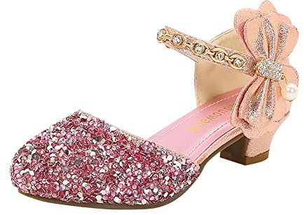Scarpe con tacco basso per ragazze, con strass, fiocchi, tacco basso, principessa, festa di nozze per bambini piccoli, bambine Eva 38