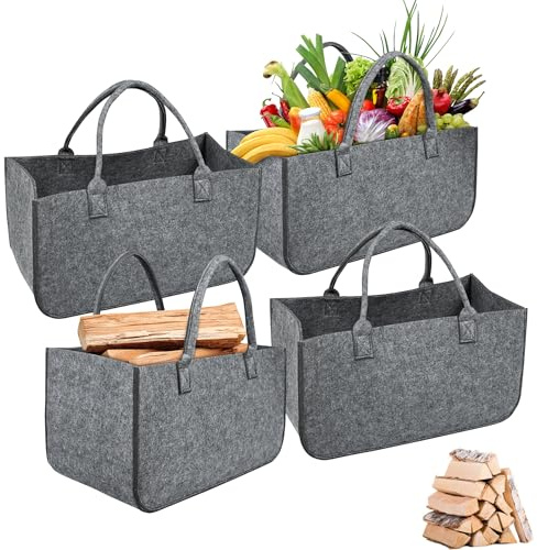 CEEDIR 4 stycken filtväskor, shoppingkorg, förtjockad 5 mm vedväska med bärhandtag, filtväskor, shoppingväska, filtväska, vedkorg, filt för ved, tidningar, trä 50 x 25 cm (ljusgrå)