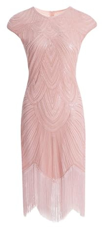 Cicano Vestido de mujer estilo años 20 con lentejuelas y flecos, vestido Art Deco de los rugientes años 20, vestido Gatsby, rosa, L