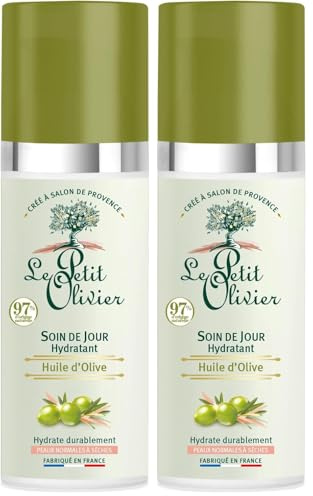 LE PETIT OLIVIER - Soin De Jour - Hydratant - Huile d'Olive - Peaux Normales à Sèches - 97% D'Origine Naturelle - Sans Silicone - Fabriqué en France - 50 ml (Lot de 2)