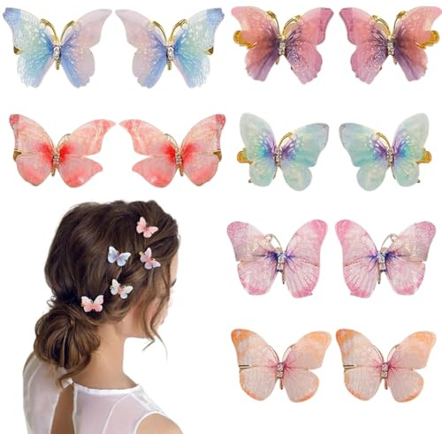 Fermagli per Capelli Farfalla, 12 Pezzi Mollette Glitterate a Scatto - Accessori Capelli per Donna, Bambina e Bambini